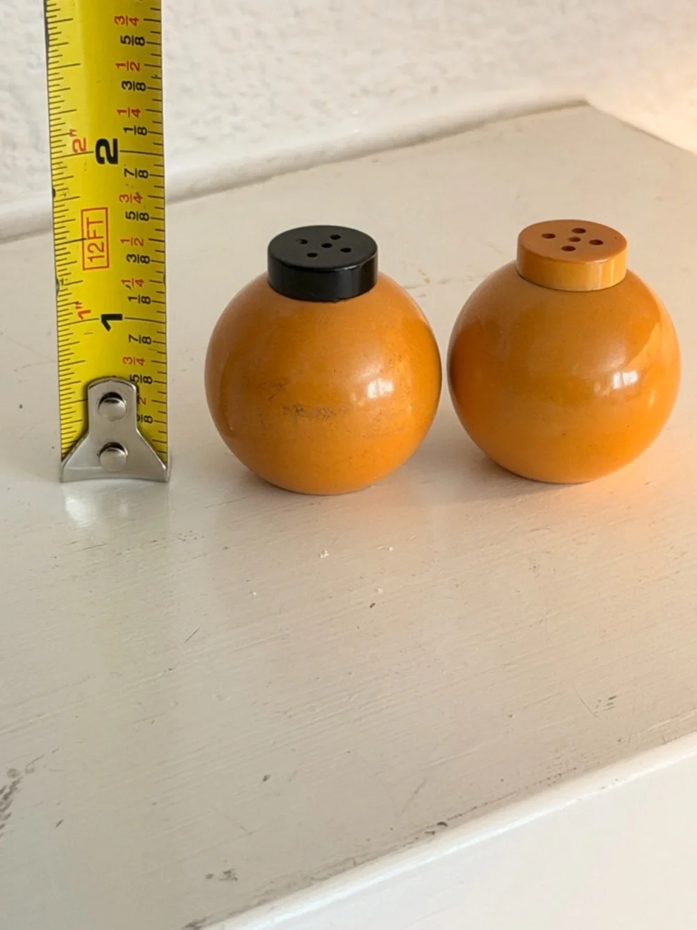 Vintage Salt & Pepper Shakers Mustard Yellow Round MCM Retro Set